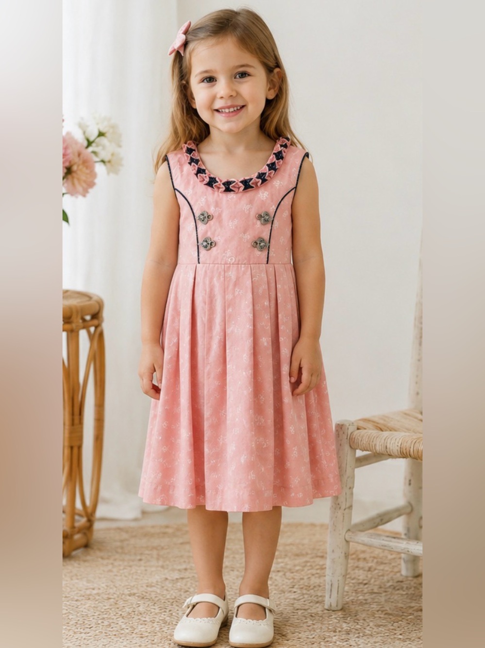 Almenrausch Girls German 110 Pink Floral Dirndl Dress Ruffle Cottagecore
